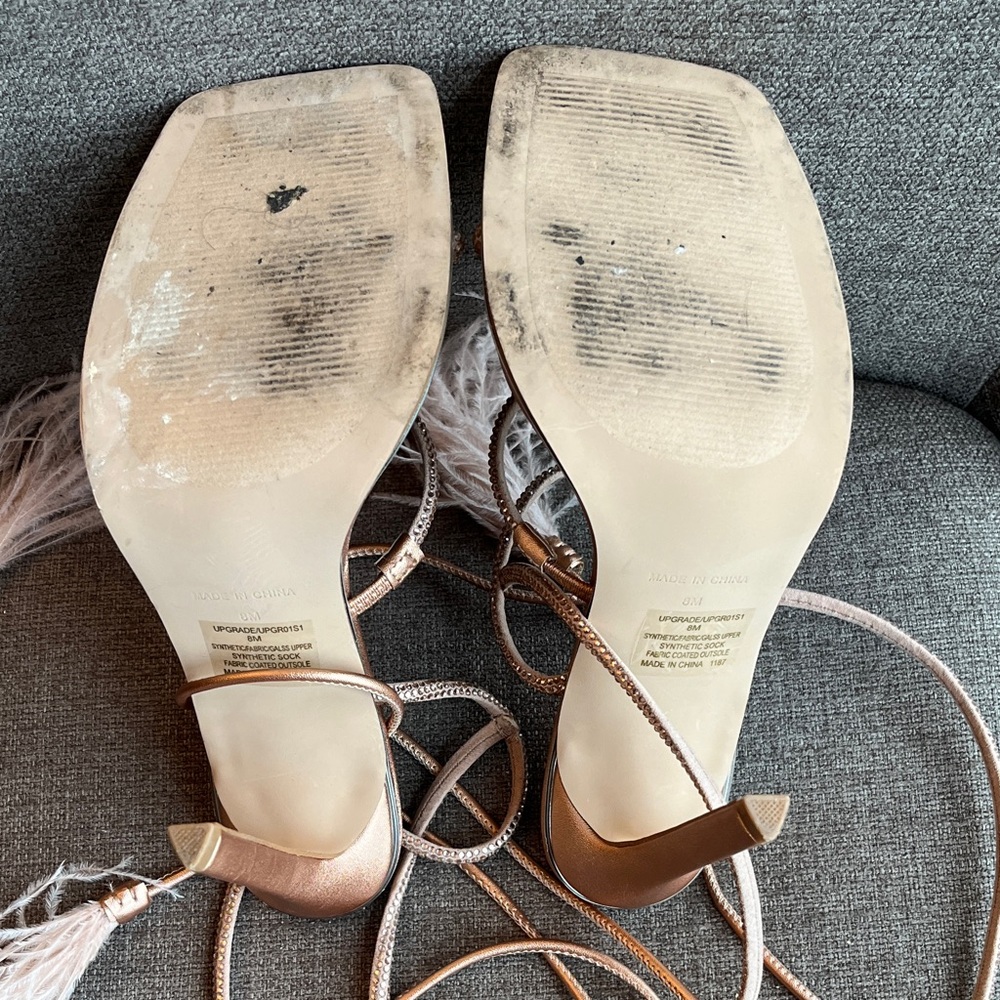 Worn 1x Steve Madden Women's Upgrade Strappy Rose Gold Blush Heels - Picture 6 of 7